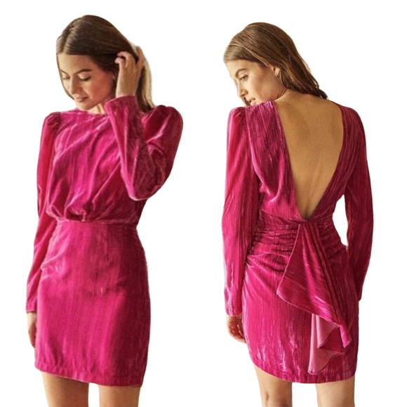 SAYLOR Dresses & Skirts - Saylor Tenley Long Sleeve Velvet Minidress Pink XL